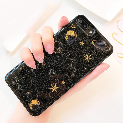 Shining Glitter Space planet phone Cases for iphone X 7 6 6S 6Plus Plus 8 8Plus Transparent Soft silicon Case back cover