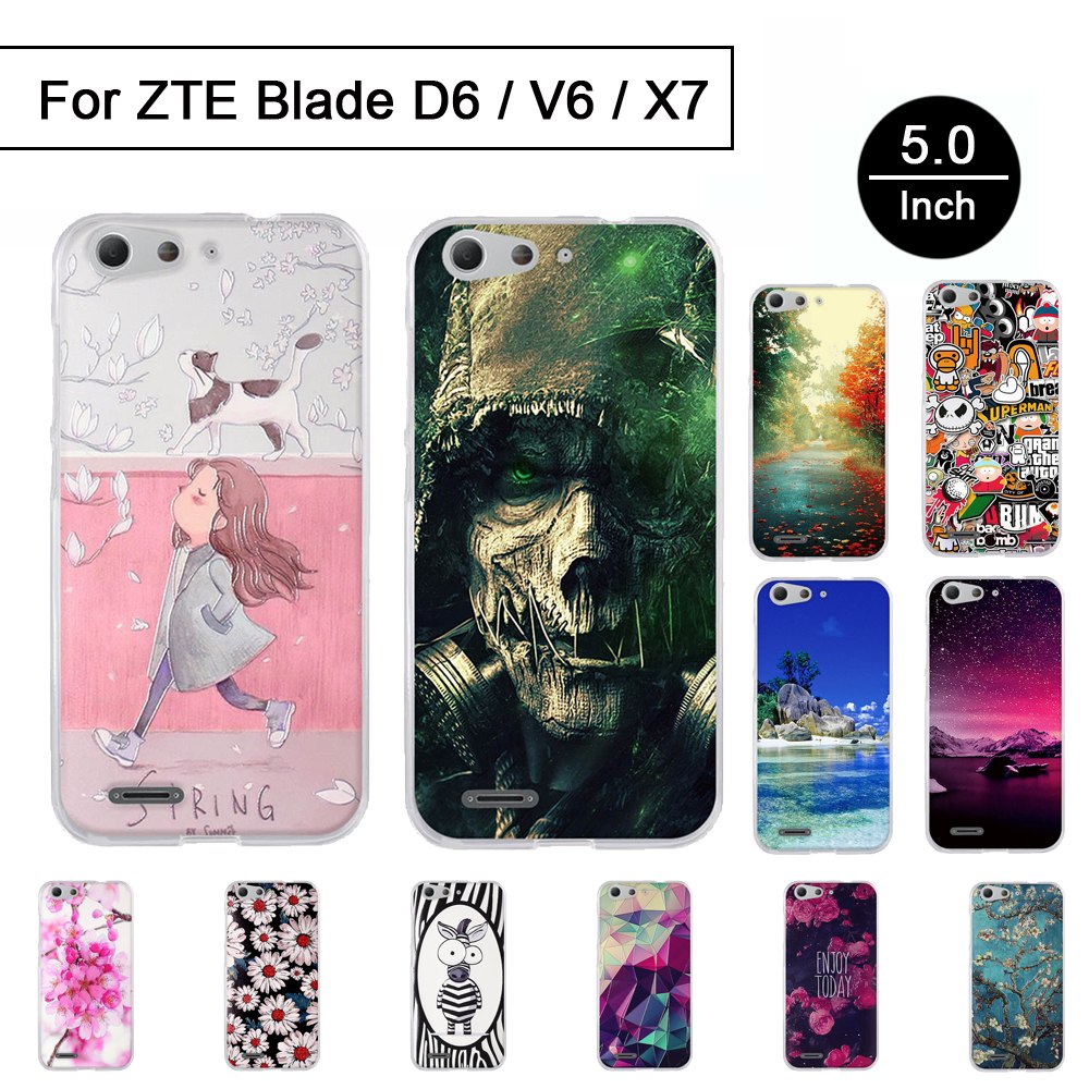 Silicon Case For ZTE Blade V6 D6 X7 5.0 inch Soft TPU 3D Relief Painted Pattern Cover For ZTE Blade D6 Phone Cases Cartton Shell