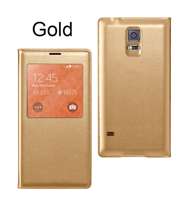 Smart Sleep Window Leather Flip Cover For Samsung Galaxy S5 Case Luuxury Fashion Have logo Phone Cases For Samsung s5 Cases