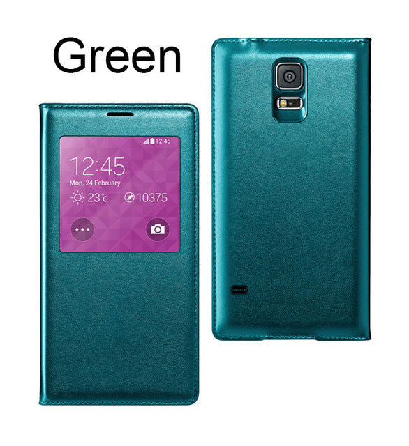 Smart Sleep Window Leather Flip Cover For Samsung Galaxy S5 Case Luuxury Fashion Have logo Phone Cases For Samsung s5 Cases