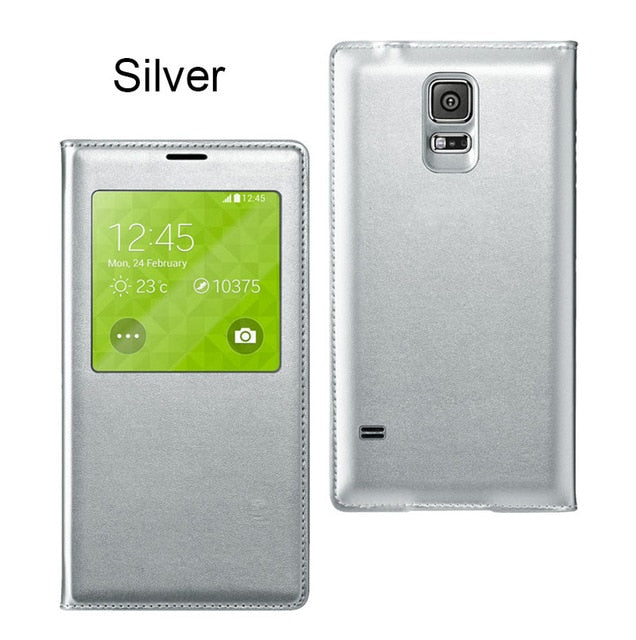 Smart Sleep Window Leather Flip Cover For Samsung Galaxy S5 Case Luuxury Fashion Have logo Phone Cases For Samsung s5 Cases