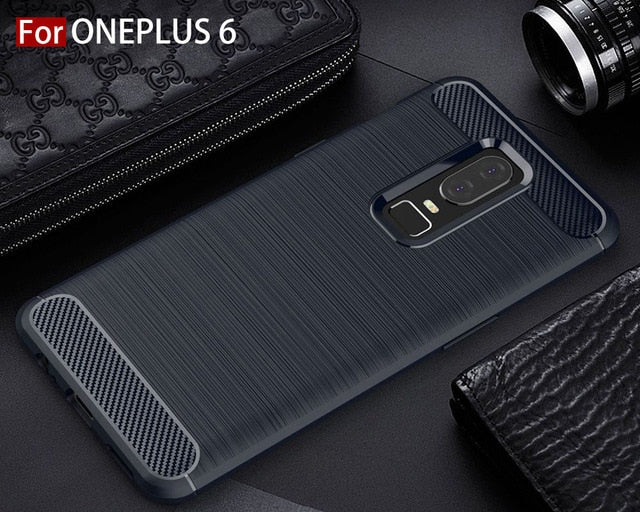 TOMKAS Carbon Fiber Phone Cases For OnePlus 6 Case Silicone Soft TPU Back Cover Case For OnePlus 6 Carbon Full Cover For