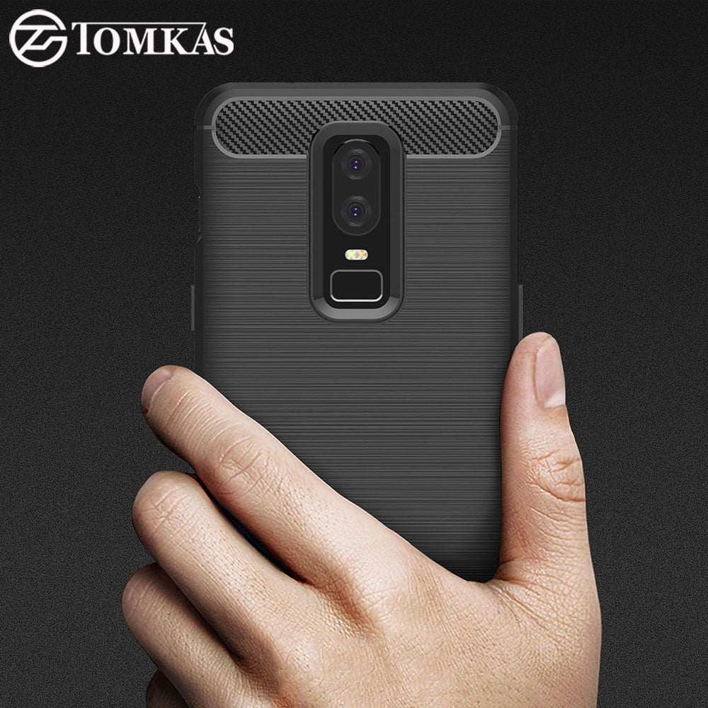 TOMKAS Carbon Fiber Phone Cases For OnePlus 6 Case Silicone Soft TPU Back Cover Case For OnePlus 6 Carbon Full Cover For