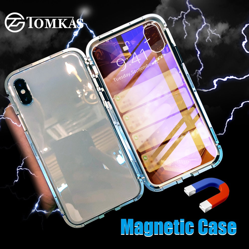 TOMKAS Magnetic Phone Case For iPhone X 8 7 6 s 6s Plus Cover Case On For Huawei P20 Pro Cover iPhone Cases Luxury Metal Adsorpt