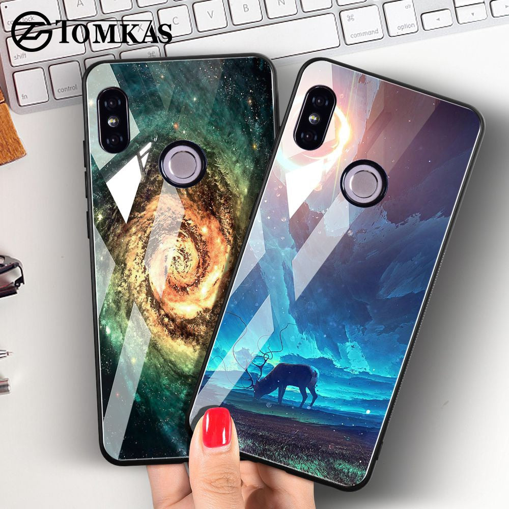 TOMKAS Tempered Glass Case For Xiaomi Redmi Note 5 Global 4X Space Coque Case Redmi 4X 5 Plus Cover Phone Cases For Xiaomi Mi A1