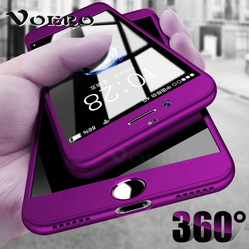 VOERO 360 Full Cover Protection Phone Case For iPhone 6 6s 7 8 Plus 5 5S SE Hard PC Cover Cases For iPhone 7 6 8 Plus 5S X Case