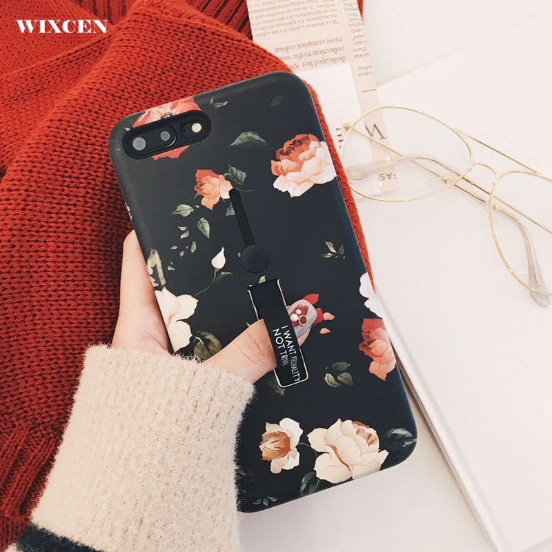 Wixcen Vintage Flower Holder Stand Phone Case Korea Floral Soft Tpu Case for Iphone 7 7plus 8 6 6s 6plus X Anti-knock Back Cover
