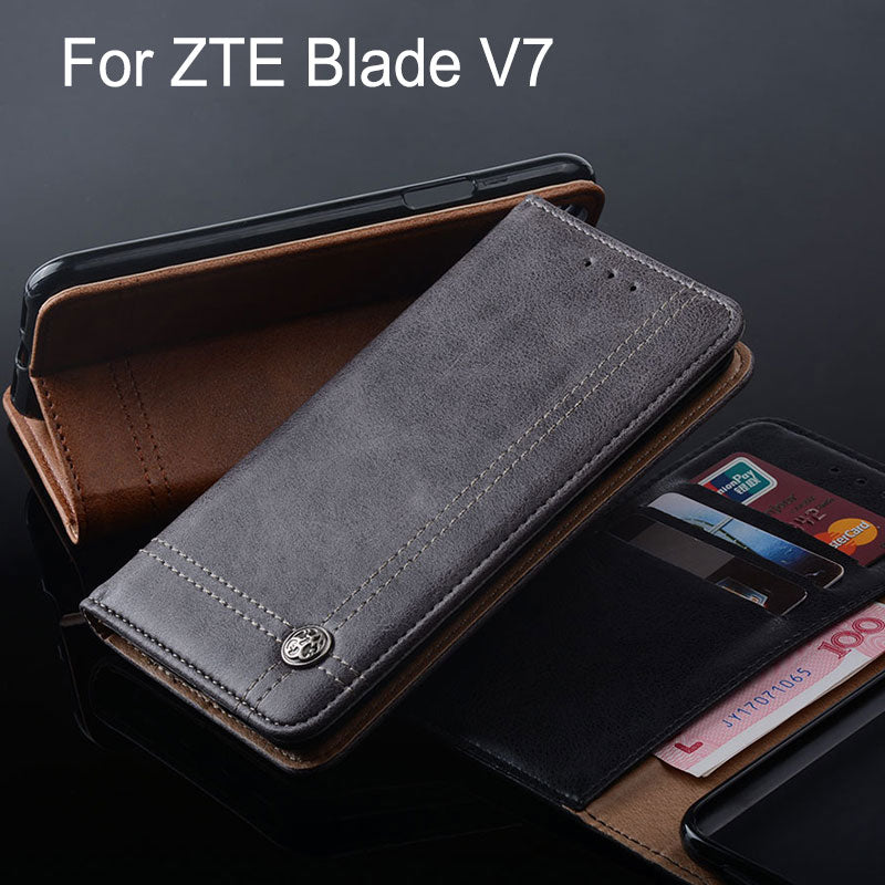 for ZTE blade v7 case Luxury Leather Flip cover with Stand Card Slot Vintage phone Cases for zte blade v7 funda Without magnets